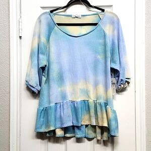 Thyme + Honey Tie-Dye 3/4 Sleeve Peplum Top, Size XL